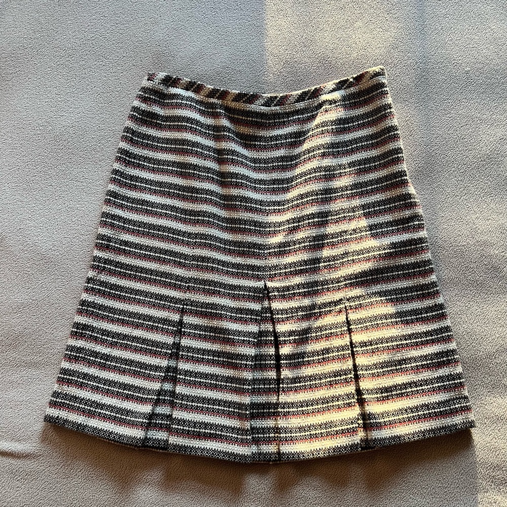 Ann Taylor LOFT Striped A-Line Knit Skirt in Cream, Black & Burgundy